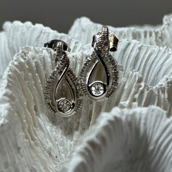 Interwoven 925 Sterling Silver White Topaz Earrings Length 0.6 in