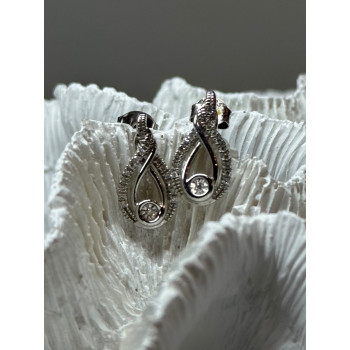 INTERWOVEN 925 STERLING SILVER WHITE TOPAZ EARRINGS LENGTH 0.6 in