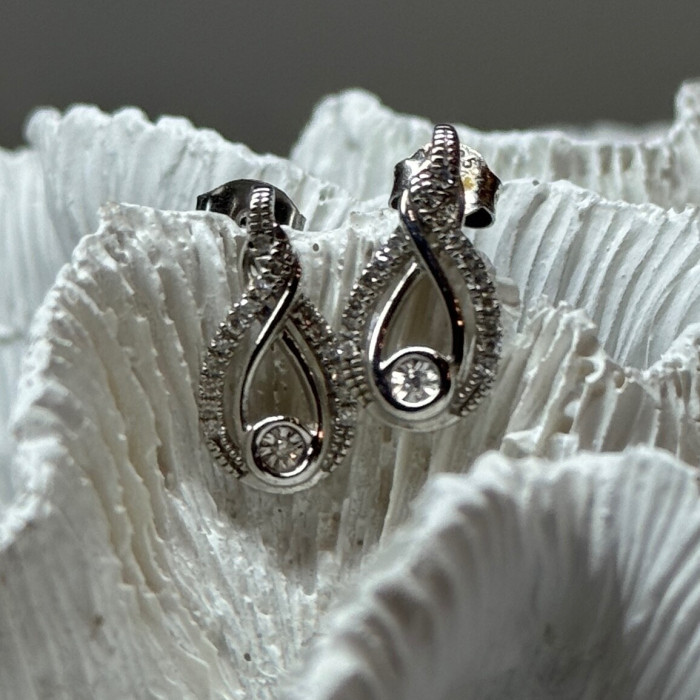 Interwoven 925 Sterling Silver White Topaz Earrings Length 0.6 in