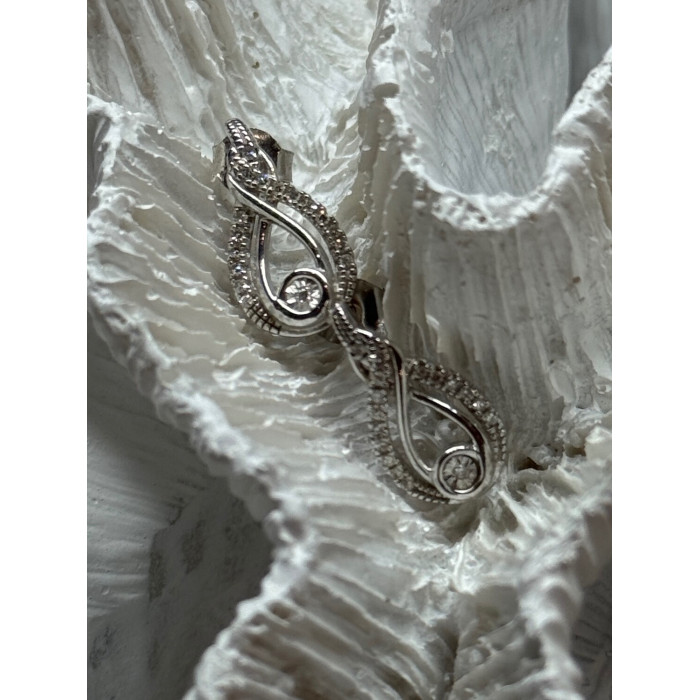 INTERWOVEN 925 STERLING SILVER WHITE TOPAZ EARRINGS LENGTH 0.6 in