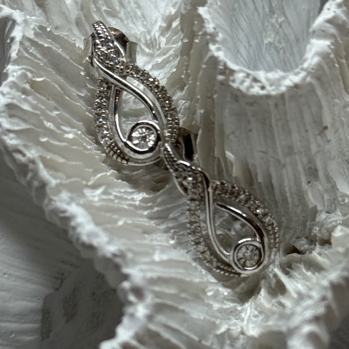 Interwoven 925 Sterling Silver White Topaz Earrings Length 0.6 in
