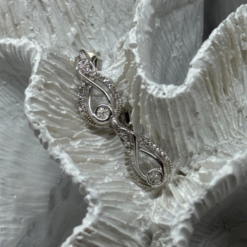 Interwoven 925 Sterling Silver White Topaz Earrings Length 0.6 in