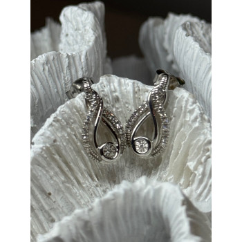 INTERWOVEN 925 STERLING SILVER WHITE TOPAZ EARRINGS LENGTH 0.6 in