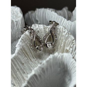 INTERWOVEN 925 STERLING SILVER WHITE TOPAZ EARRINGS LENGTH 0.6 in