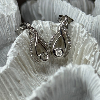 Interwoven 925 Sterling Silver White Topaz Earrings Length 0.6 in