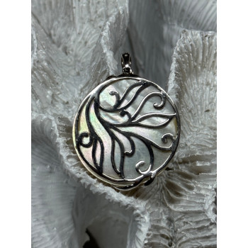 925 Sterling Silver Abalone & Marcasite Pendant Length 1.4 In