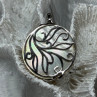 925 Sterling Silver Abalone & Marcasite Pendant Length 1.4 In