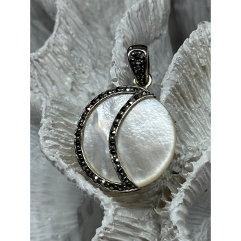 925 Sterling Silver Abalone Pendant Length 1.4 In