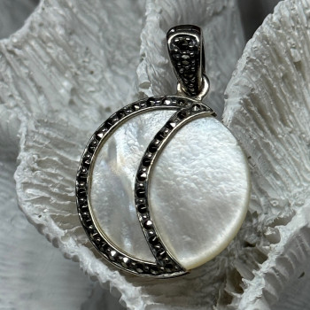 925 Sterling Silver Abalone Pendant Length 1.4 In