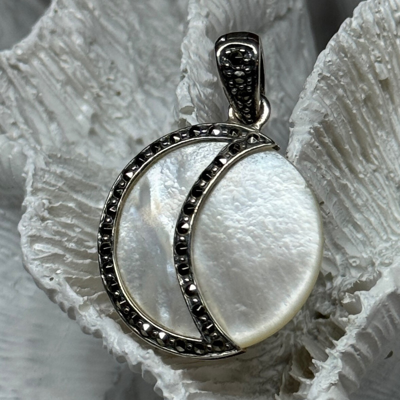 925 Sterling Silver Abalone Pendant Length 1.4 In
