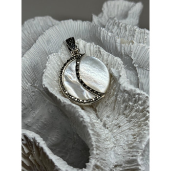 925 Sterling Silver Abalone Pendant Length 1.4 In