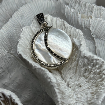 925 Sterling Silver Abalone Pendant Length 1.4 In