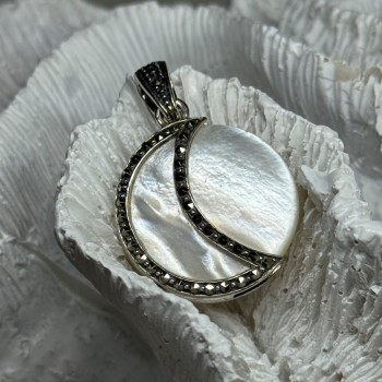 925 Sterling Silver Abalone Pendant Length 1.4 In