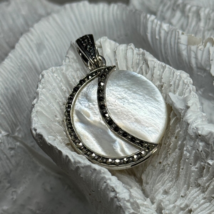 925 Sterling Silver Abalone Pendant Length 1.4 In