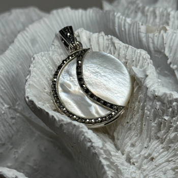 925 Sterling Silver Abalone Pendant Length 1.4 In