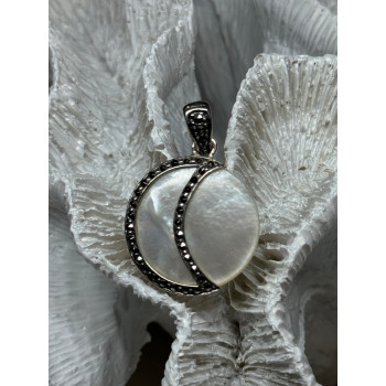 925 Sterling Silver Abalone Pendant Length 1.4 In