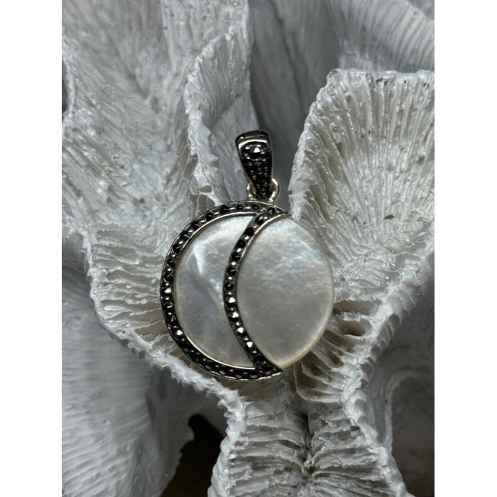 925 Sterling Silver Abalone Pendant Length 1.4 In