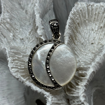 925 Sterling Silver Abalone Pendant Length 1.4 In