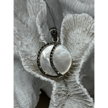 925 Sterling Silver Abalone Pendant Length 1.4 In