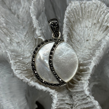 925 Sterling Silver Abalone Pendant Length 1.4 In