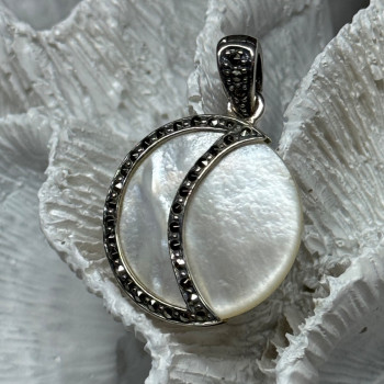 925 Sterling Silver Abalone Pendant Length 1.4 In
