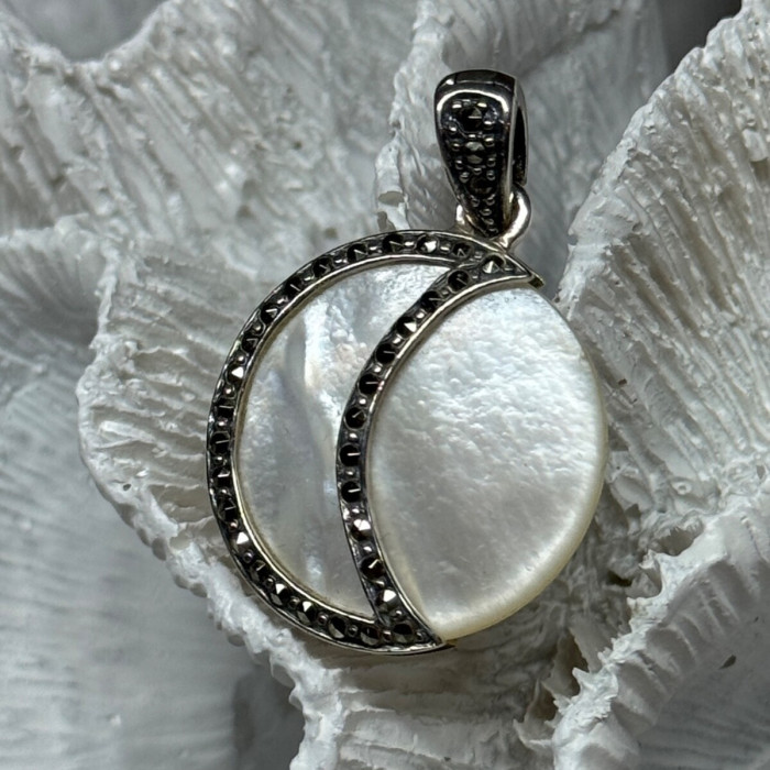 925 Sterling Silver Abalone Pendant Length 1.4 In