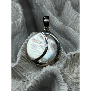 925 Sterling Silver Abalone Pendant Length 1.4 In