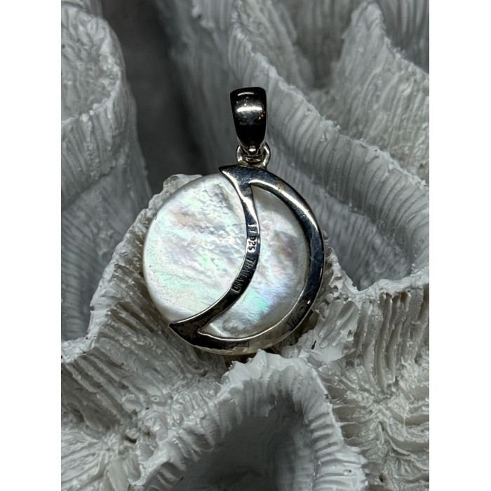 925 Sterling Silver Abalone Pendant Length 1.4 In