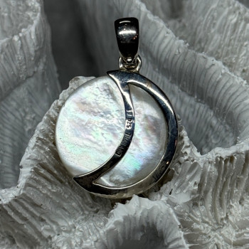 925 Sterling Silver Abalone Pendant Length 1.4 In