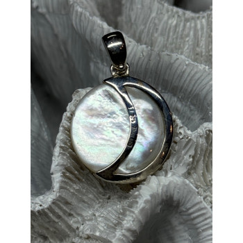925 Sterling Silver Abalone Pendant Length 1.4 In