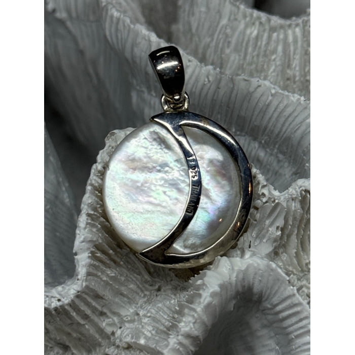 925 Sterling Silver Abalone Pendant Length 1.4 In
