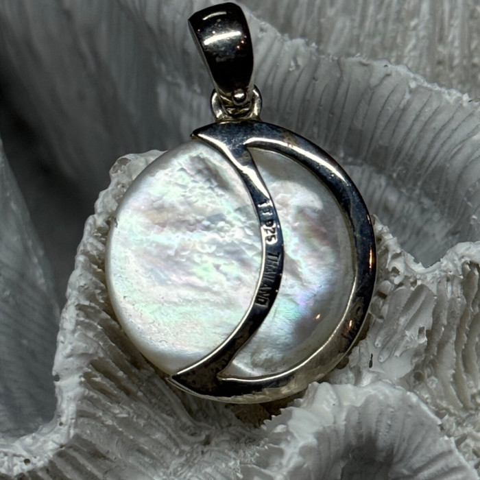 925 Sterling Silver Abalone Pendant Length 1.4 In