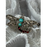 925 STERLING SILVER DRAGONFLY BROOCH TURQUOISE & GARNET LENGTH 1.7 in