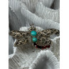 925 STERLING SILVER DRAGONFLY BROOCH TURQUOISE & GARNET LENGTH 1.7 in