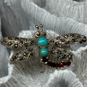 925 Sterling Silver Dragonfly Brooch Turquoise & Garnet Length 1.7 in