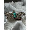 925 STERLING SILVER DRAGONFLY BROOCH TURQUOISE & GARNET LENGTH 1.7 in