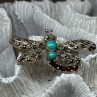 925 Sterling Silver Dragonfly Brooch Turquoise & Garnet Length 1.7 in