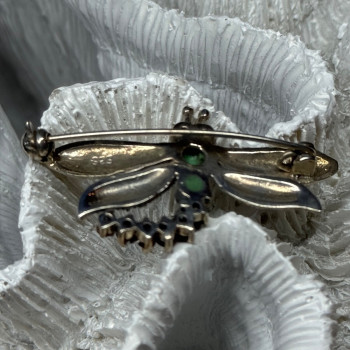 925 Sterling Silver Dragonfly Brooch Turquoise & Garnet Length 1.7 in