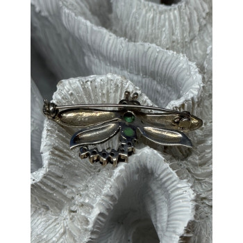 925 STERLING SILVER DRAGONFLY BROOCH TURQUOISE & GARNET LENGTH 1.7 in