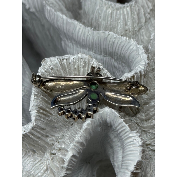 925 STERLING SILVER DRAGONFLY BROOCH TURQUOISE & GARNET LENGTH 1.7 in