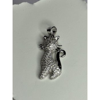 925 Sterling Silver Cat CZ Pendant Length 1.3 Inch