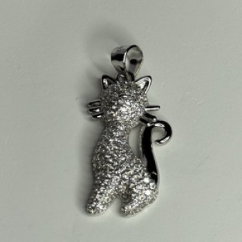 925 Sterling Silver Cat CZ Pendant Length 1.3 Inch