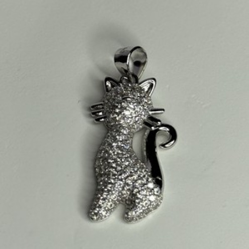 925 Sterling Silver Cat CZ Pendant Length 1.3 Inch