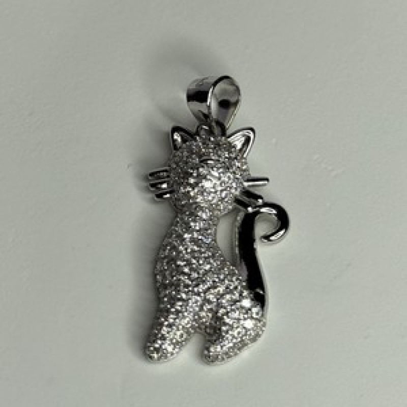 925 Sterling Silver Cat CZ Pendant Length 1.3 Inch