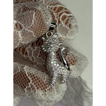 925 Sterling Silver Cat CZ Pendant Length 1.3 Inch