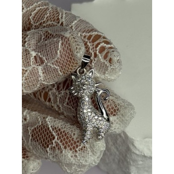 925 Sterling Silver Cat CZ Pendant Length 1.3 Inch