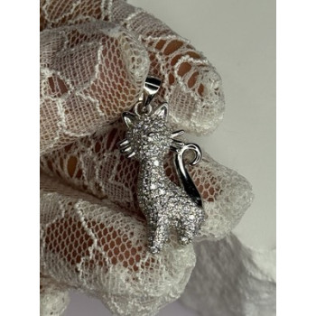 925 Sterling Silver Cat CZ Pendant Length 1.3 Inch
