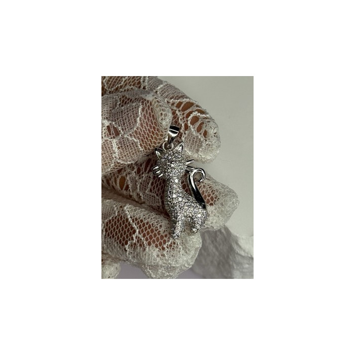 925 Sterling Silver Cat CZ Pendant Length 1.3 Inch