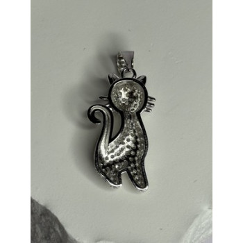 925 Sterling Silver Cat CZ Pendant Length 1.3 Inch