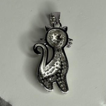 925 Sterling Silver Cat CZ Pendant Length 1.3 Inch